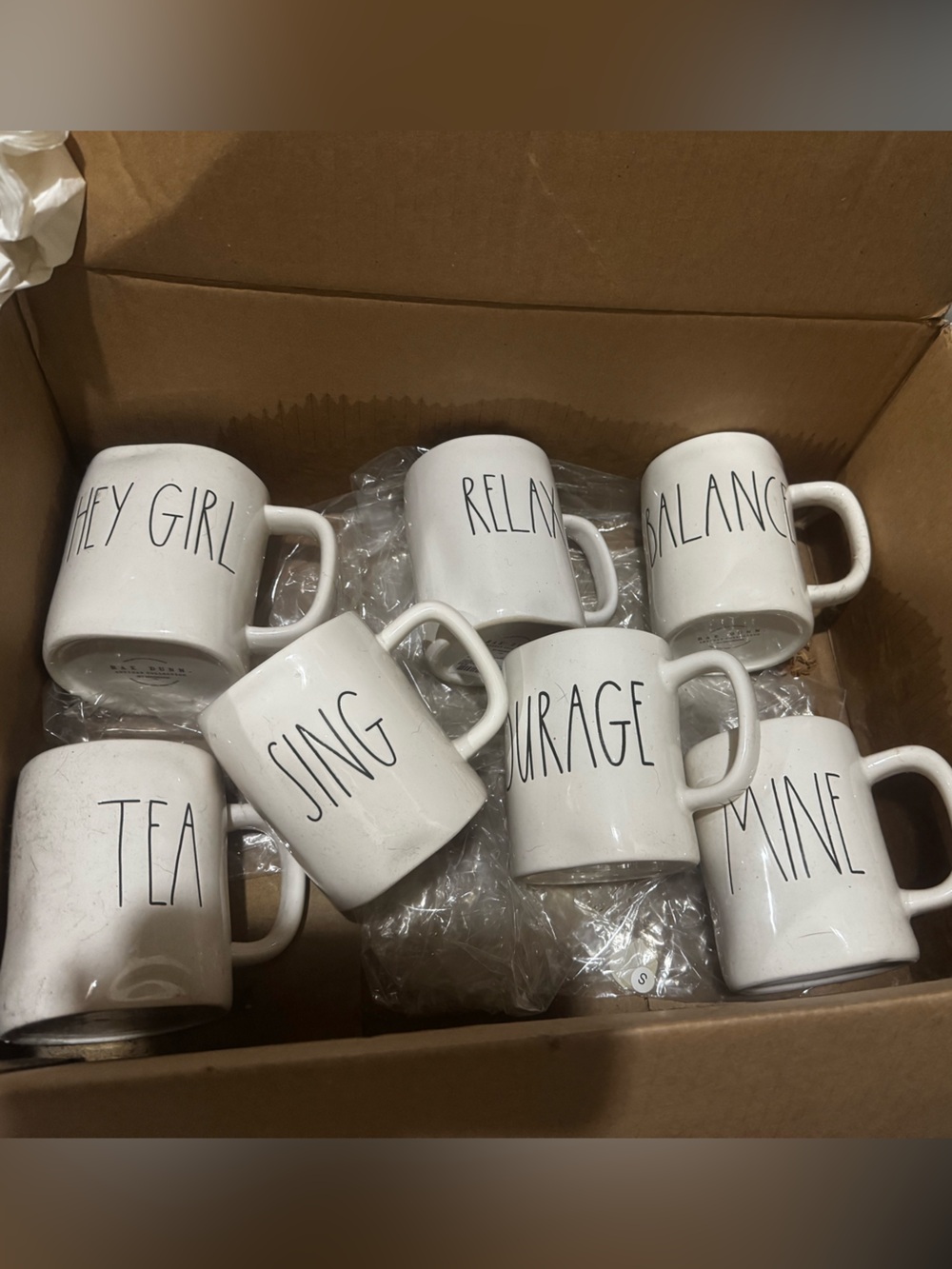 Rae Dunn White Ceramic Mug Set with Hand-Lettered Words